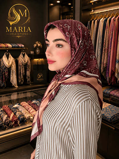 روسری چاپی طرحدار زنانه قهوه‌ای