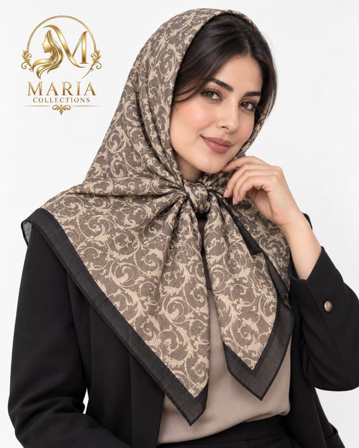 روسری نخی قواره ۱۲۰ زنانه طرح‌دار رنگ قهوه‌ای