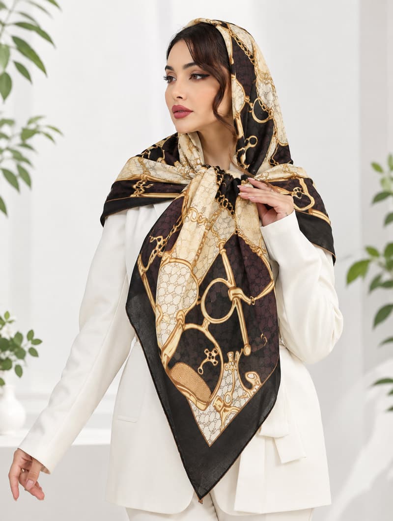 روسری وارداتی حلقه قواره ۱۴۰ رنگ قهوه‌ای-110193