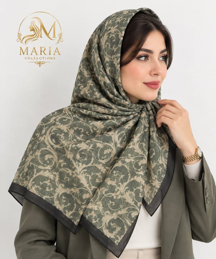 روسری نخی قواره ۱۲۰ زنانه طرح‌دار رنگ سبز