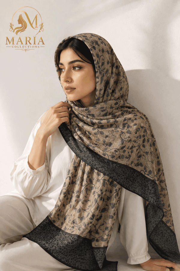روسری قواره بزرگ طرح ترمه کرم زنانه Maria Collections