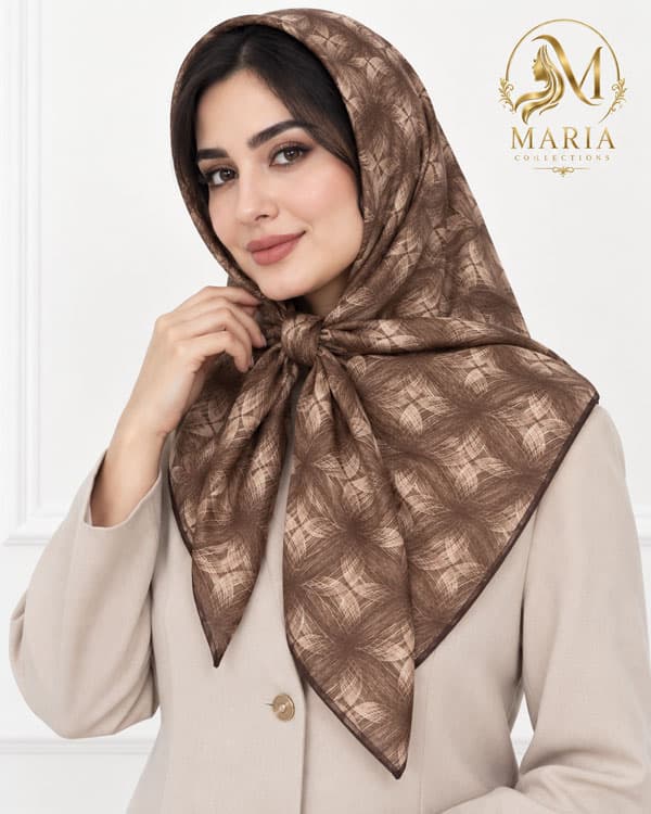 روسری نخی قواره 120 زنانه طرح‌دار رنگ قهوه‌ای