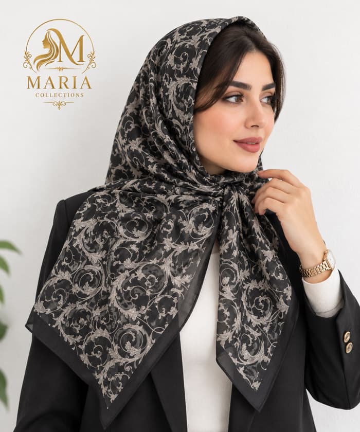 روسری نخی قواره ۱۲۰ زنانه طرح‌دار رنگ مشکی